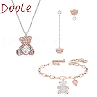 swa11 fashion jewelry lovely crystal pink bear exquisite lady necklace jewelry set sweet romantic gift name necklace