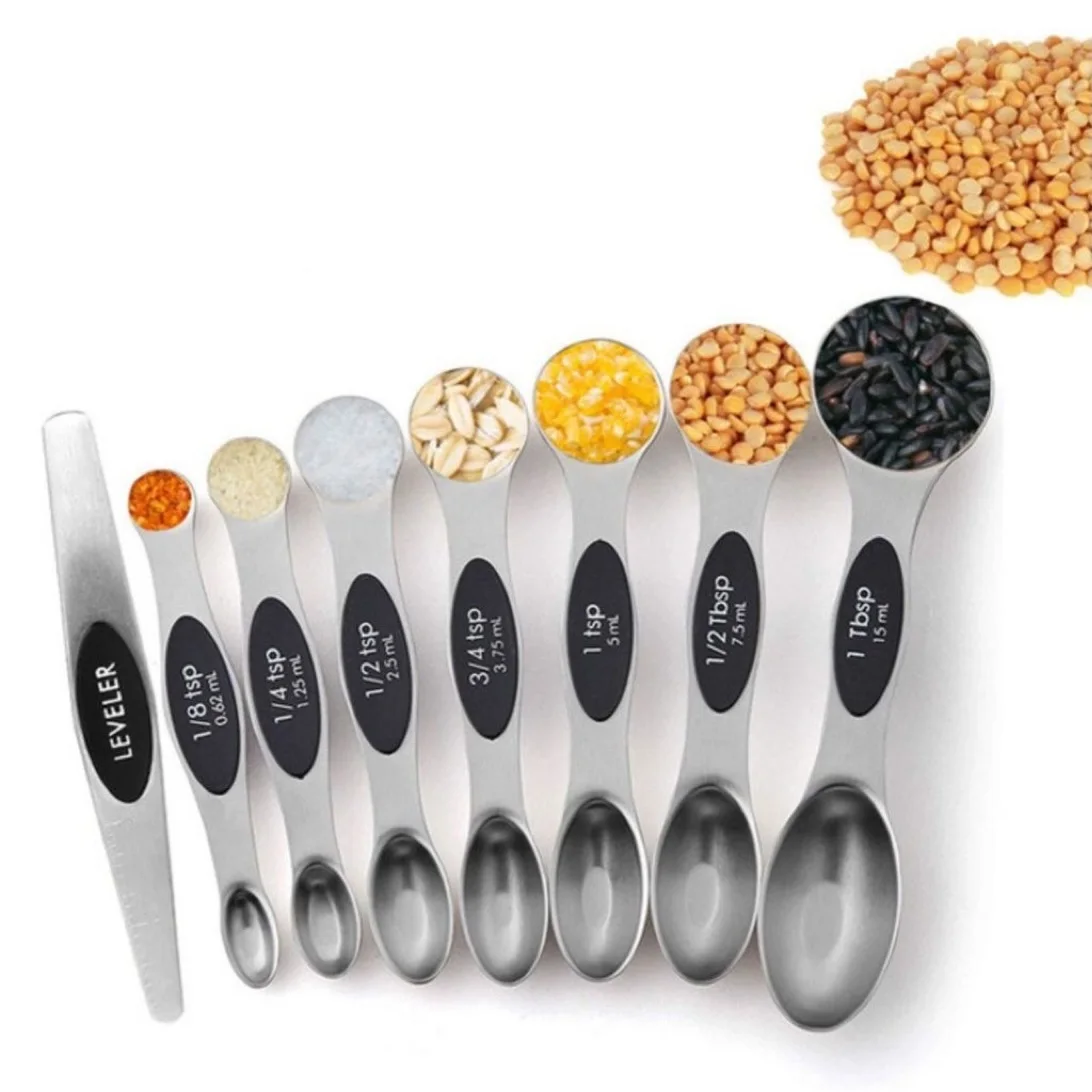 

Spot Baking Tool Stainless Steel Double Head Measuring Spoon 8 Pcs Seasoning Scale Measuring Spoon Magnetic Cup Scraping Spoon
