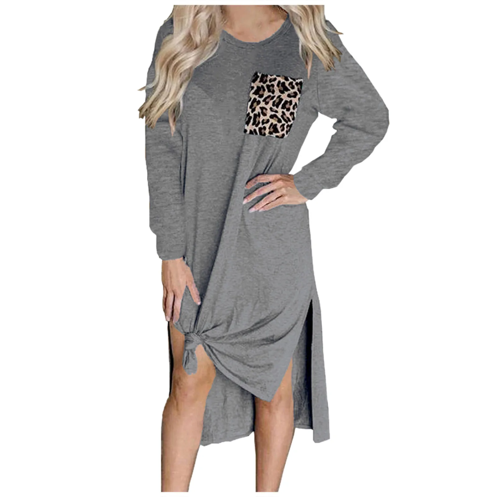 

Women Long Sleeve Black Dress Leopard Pocket Patchwork Skirt Dresses For Women 2020 Sexy Winter Patchwork Skirt