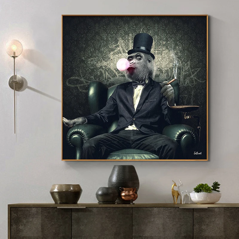 

Monkey In SuitMonkey Smoking A Cigar Canvas Painting Poster and Prints Wall Art Pictures for Living Room Home Decoration