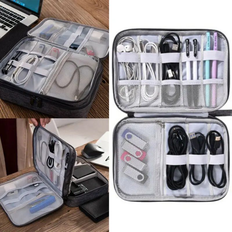 2019 двухслойный электронный цифровой органайзер сумка USB кабель для наушников