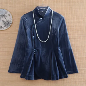 Women Tops Tang Autumn  Velvet Flared Sleeves Chinese Style Vintage Loose Short Coat Tops Lady Casual Jacket Female S-XXL
