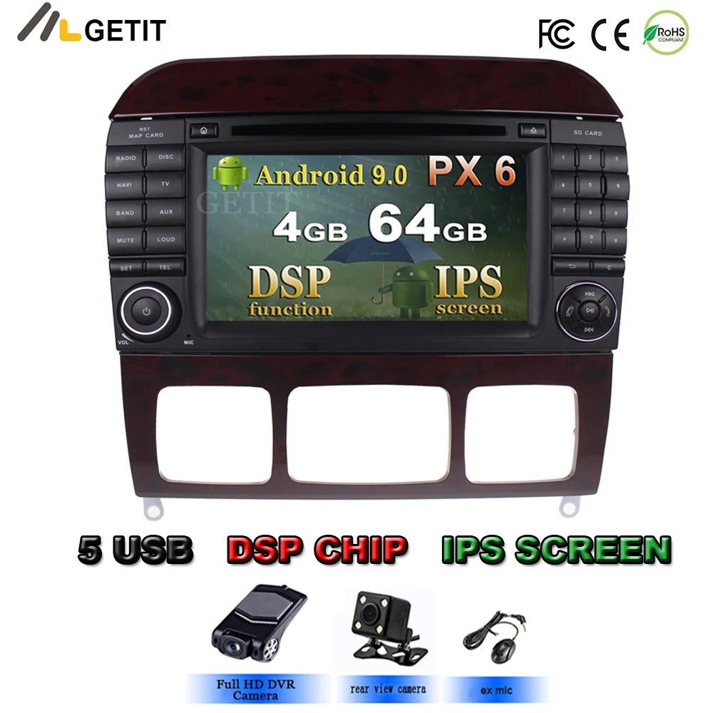IPS DSP Android 10 4G 64G Автомобильный DVD плеер для Mercedes Benz W215 W220/S280/S320/S350/S400/S430 GPS радио