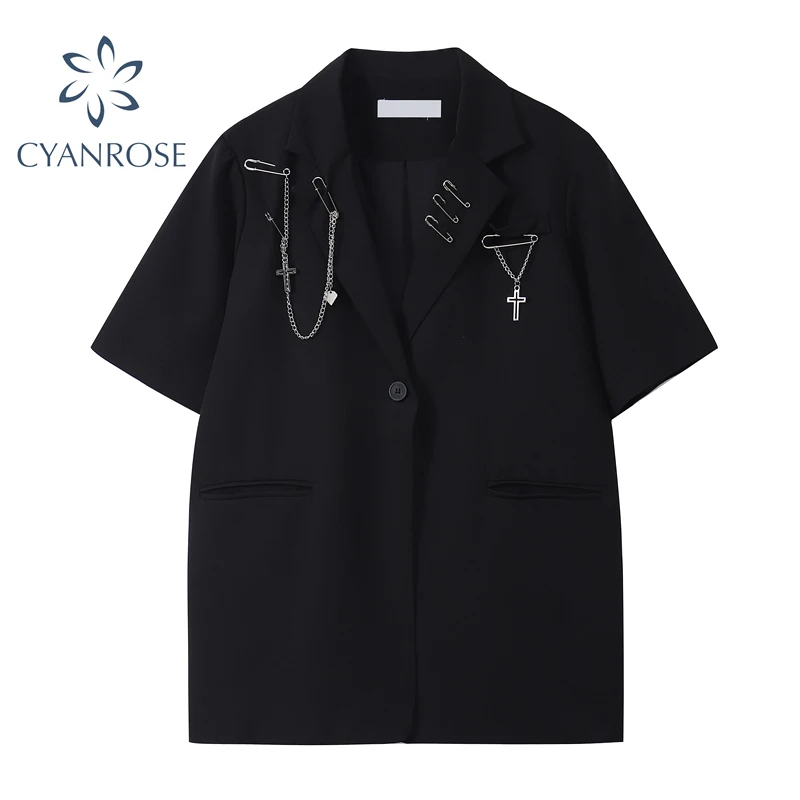 Женский кардиган с коротким рукавом черный блейзер в готическом стиле свободная