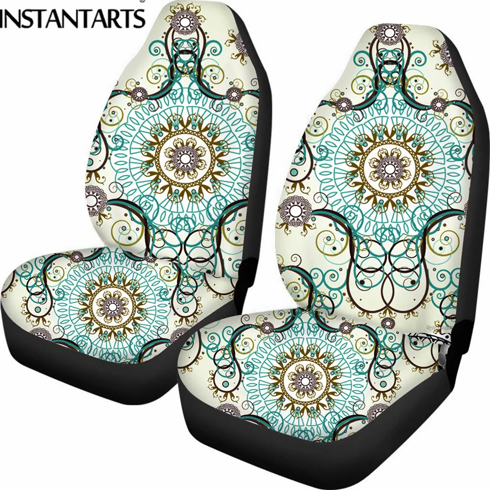 

INSTANTARTS 2PCS Mandala Flower Front Car Seat Covers fit Most Cars Elastic Polyester Vehicle Seat Case Trend Car Seat Protector