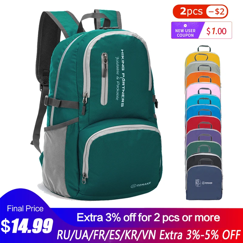 30L Lightweight Outdoor Backpack Foldable Bags Waterproof Travel Trekking Hiking Camping Rucksack  Sports Gym Bags for Unisex