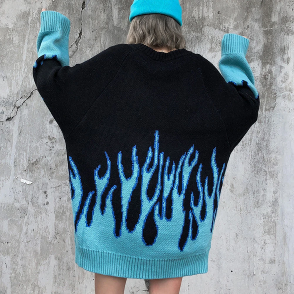 Новинка 2021 свитер YiYiMiYu Женский жаккардовый в стиле хип-хоп с принтом пламени