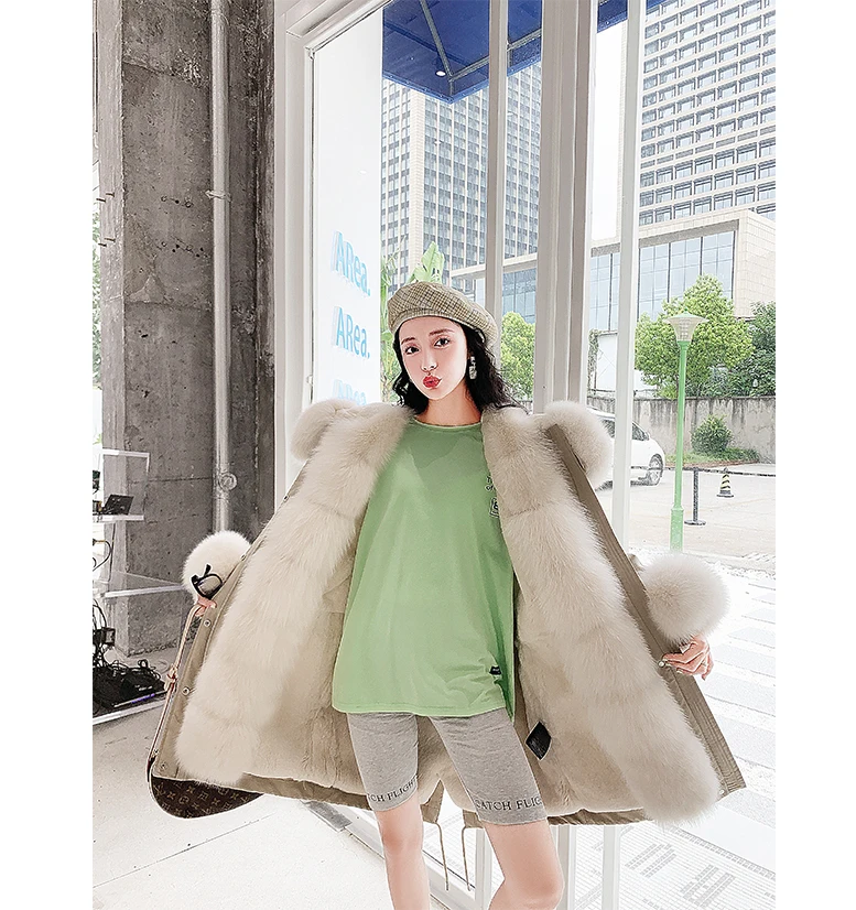 Import Fox Fur Jackets Parkas Female 2020 Winter Women Rex Rabbit Fur Liner Mid-length Detachable New Genuine Fur Coat Warm