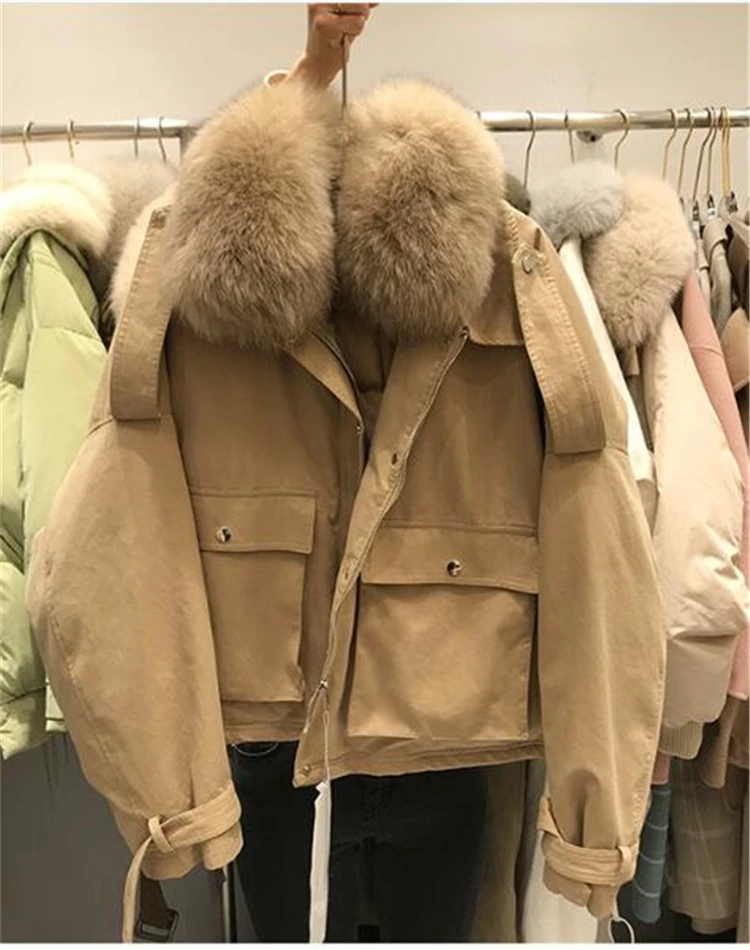 

Doudoune femme avec col en renard de renard Veste d'hiver en duvet de canard blanc neuf et étranger