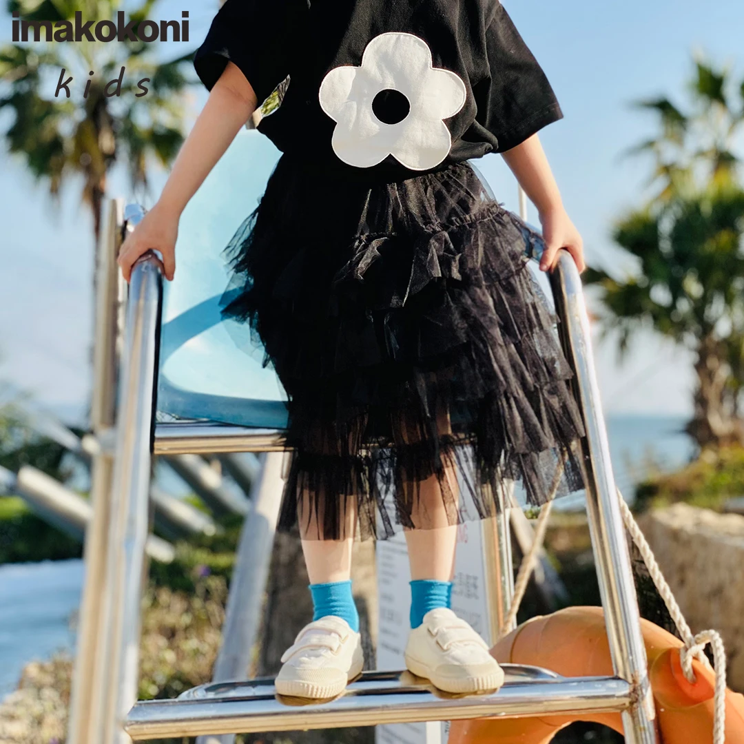 

imakokoni original children's clothing black mesh skirt all-match cake skirt girls summer new 0119