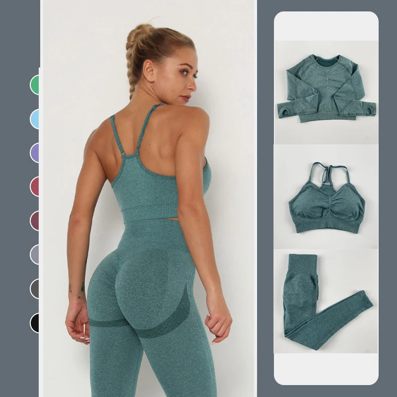

Бесшовный Женский комплект для йоги, спортивные комплекты с бюстгальтером, одежда для тренировок, тренажерного зала, спортивная одежда для ...