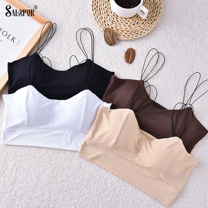 

SALSPOR One-Piece Bra Seamless Ice Silk Tube Top Lingerie Wireless Padded Breathable Underwear Anti-Exhaust Solid Bra