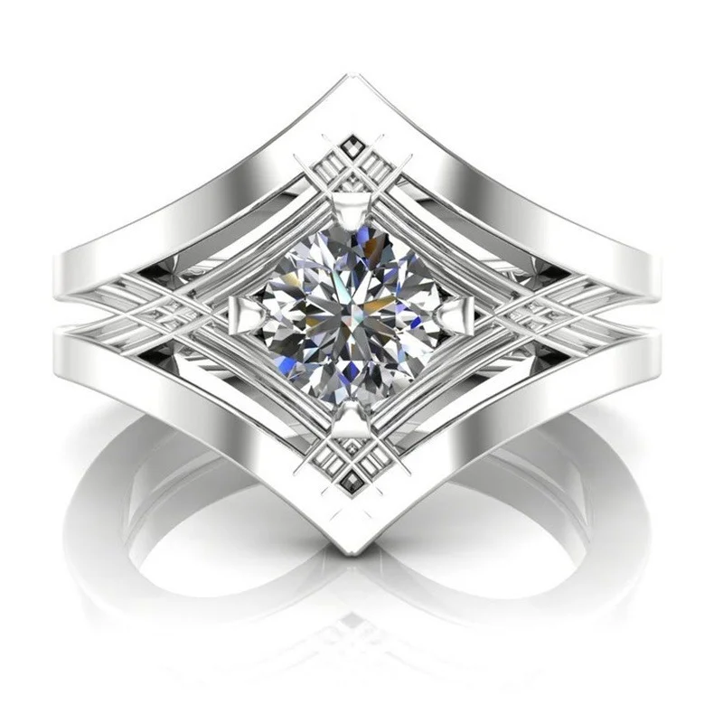 

1 Diamond Trillion Cut Engagement Ring Elegant party Real solid 14k White Gold
