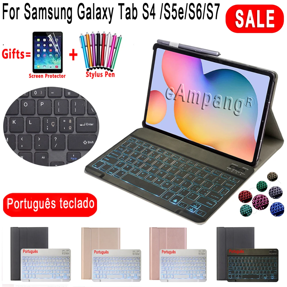 

Чехол с португальской клавиатурой с подсветкой для Samsung Galaxy Tab S6 Lite 10,4 S6 S4 S5E 10,5 S7 11 SM P610 T860 T865 T830 T835 T720 T725