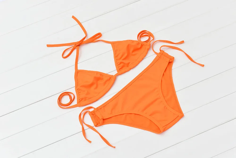 Сексуальное Бразильское бикини женский купальник комплект с пуш-ап однотонный