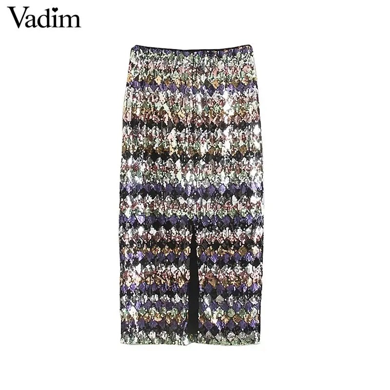 Vadim женская модная блестящая юбка миди с блестками эластичная талия боковая