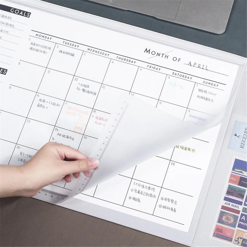 1pc PVC Solid Color Computer Desk Pad Large Waterproof Protection Wristband Calendar Multifunctional Mouse Desktop Supplies |