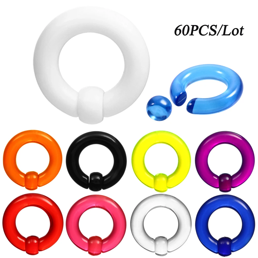 

60pcs/Lot Acrylic BCR Big Size Giant Captive Bead Ring Ear Tunnel Plug Expander Male Nose Ring Piercing Body Jewelry Wholesale