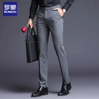 casual pants mens autumn new slim straight business mens pants korean style male gray ankle tied trousers fashion