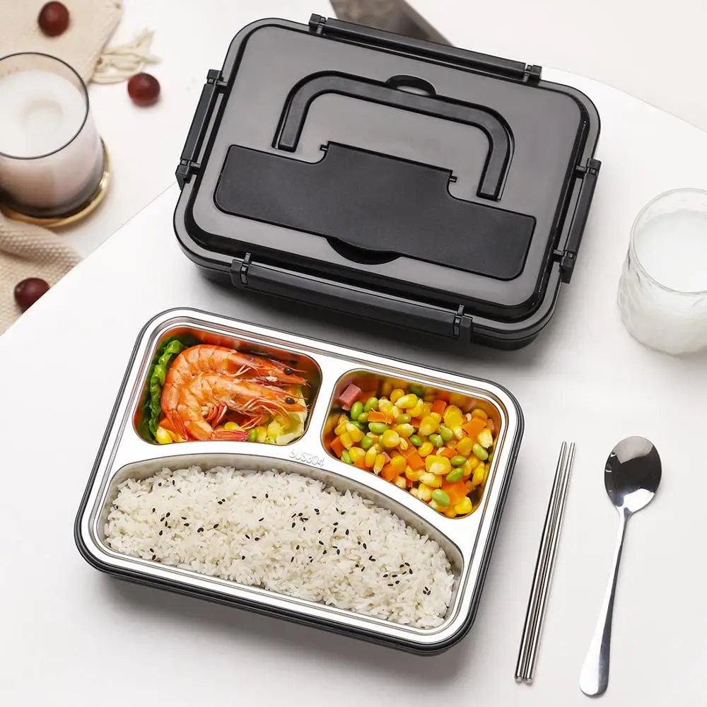 Ланч бокс контейнеры с отсеками Портативный ручкой для детей из нержавеющей