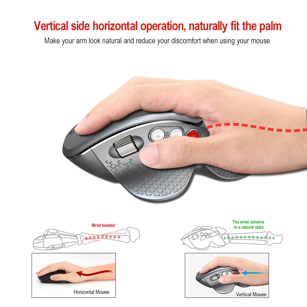 hxsj t32 vertical mouse 2 4ghz wireless office mouse abs material 6d laptop mice computer mouse pmw3212 3600dpi adjustable free global shipping