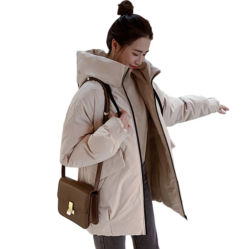 Winter Jacket Women Fashion Hooded Parkas Padded Coat Lady Mid-Long Thick Down Short Plus Size Korean Black White Loose | Верхняя одежда