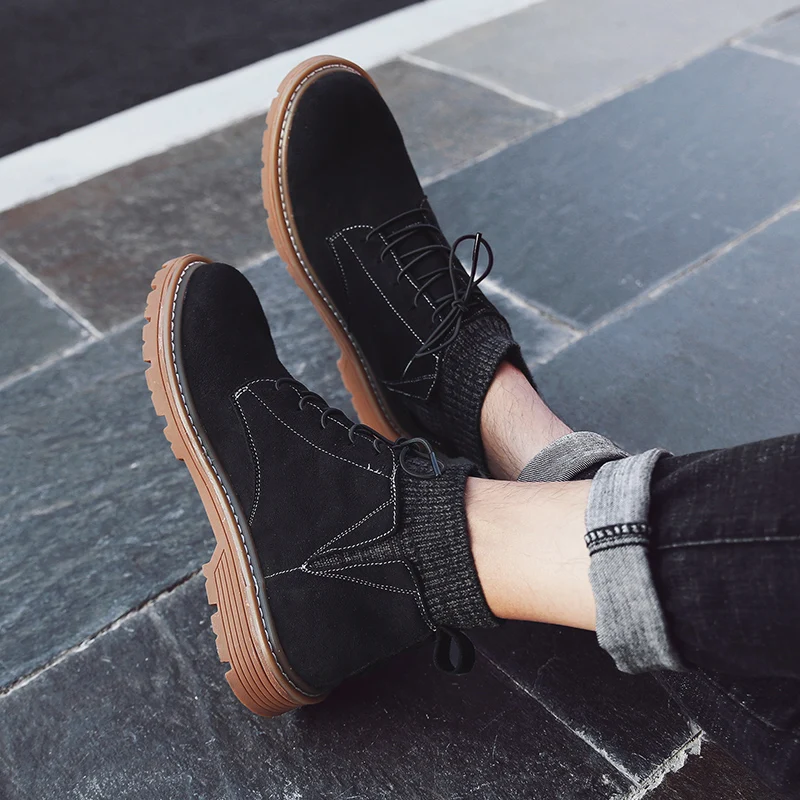 

Зимняя обувь из натуральной кожи высокого качества для дома, Замшевые мужские ботинки, ковбойские летние мужские ботинки, повседневные бот...