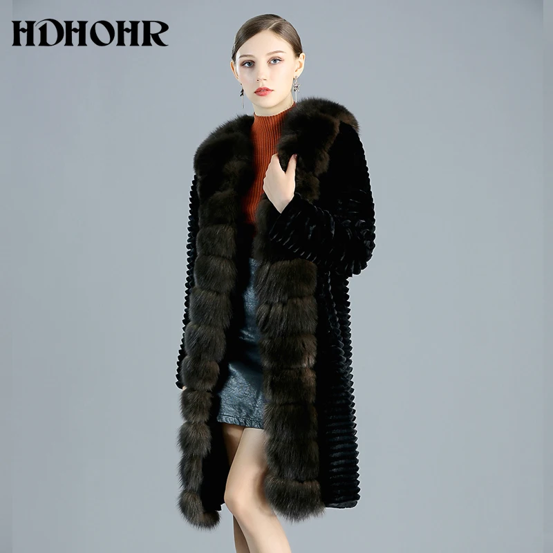 HDHOHR 2021 пальто из натурального кроличьего меха для женщин зимние теплые длинные