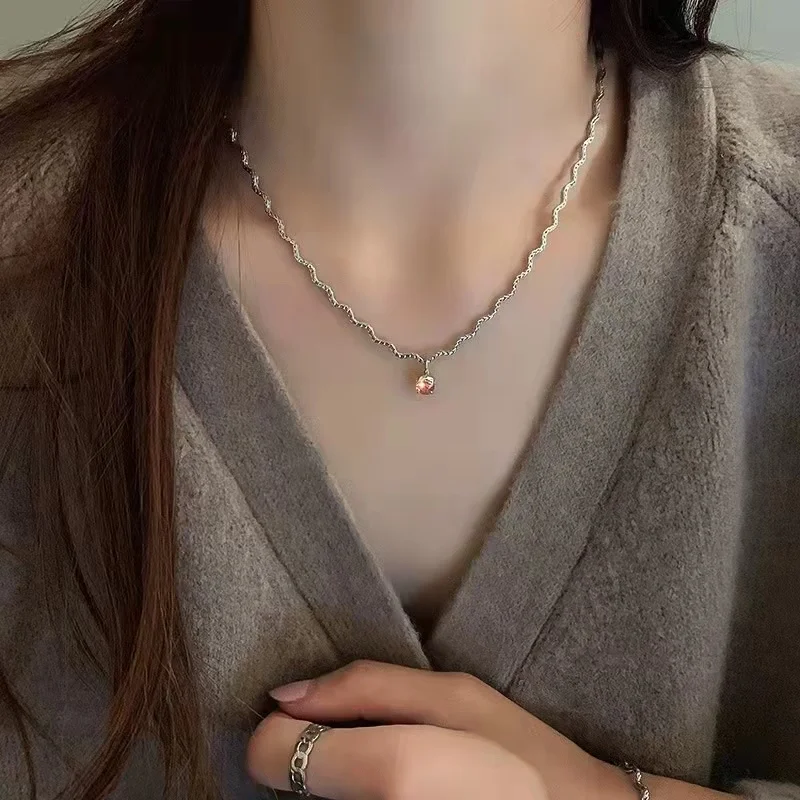 

Set diamond wave bracelet necklace set metal cold wind clavicle chain personality temperament adjustable hand free shipping