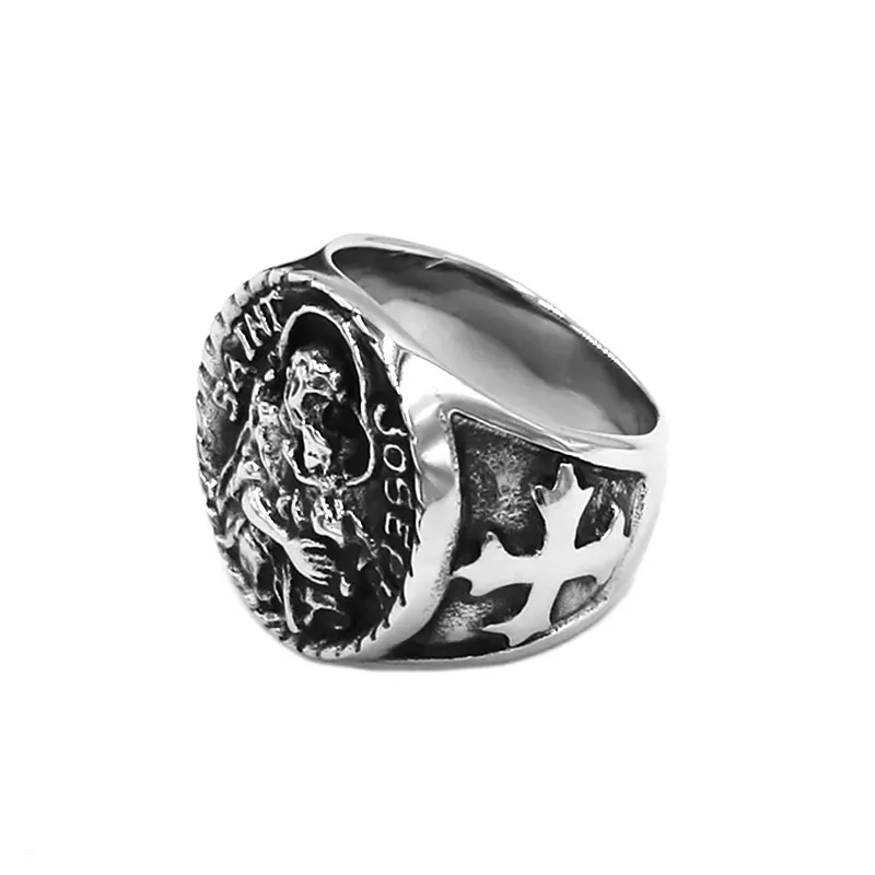 Classic Saint Joseph Ring Stainless Steel Jewelry Fashion Punk Cross Biker Mens Boy Wholesale SWR0975 | Украшения и аксессуары