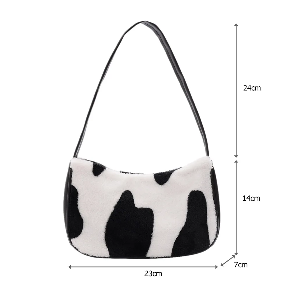 

Women Fluffy Plush Shoulder Bags Fashion Autumn Winter Cow Zebra Pattern Underarm Purses Casual Travel Street Handbag