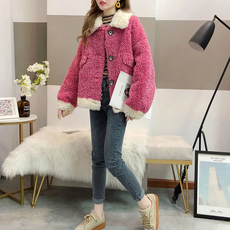 Модное пальто из овечьей шерсти женское 202 осень-зима флисовая теплая куртка с