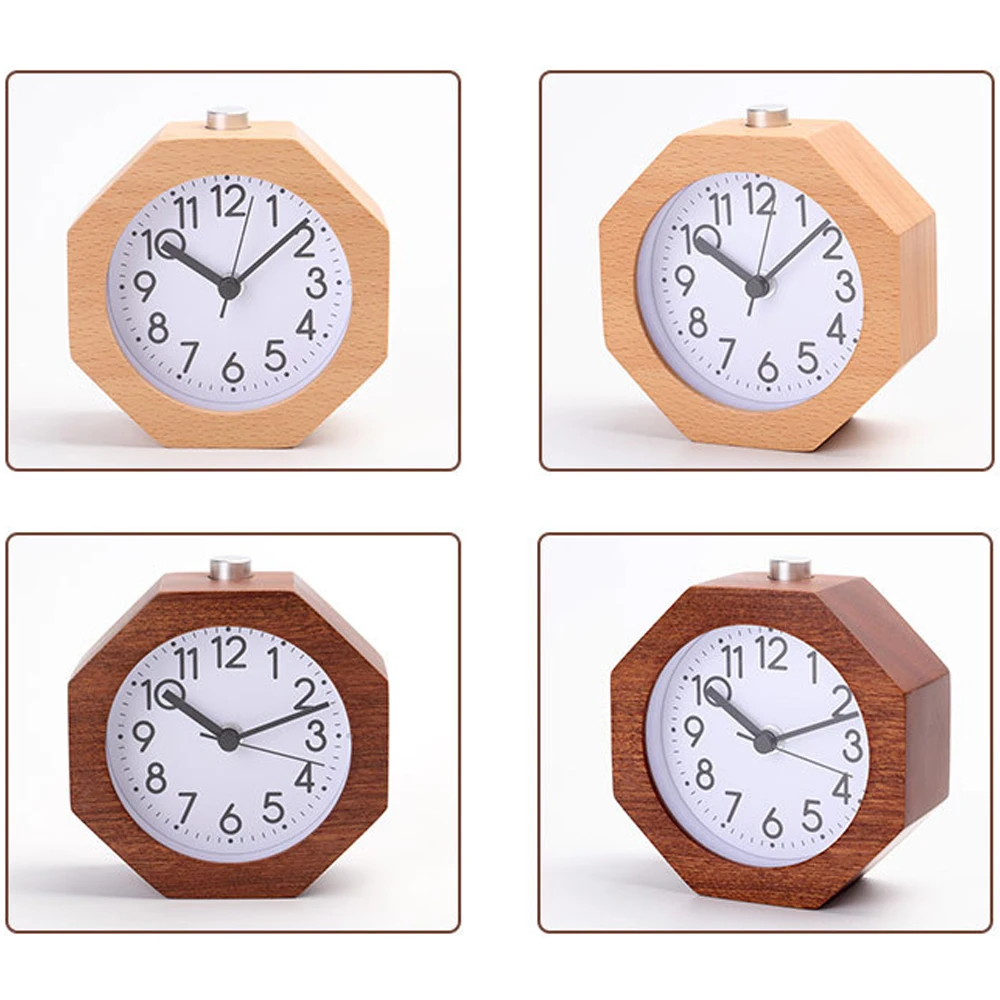 

Wooden Analog Alarm Clock Non Ticking Desktop Table Clocks With Snooze Button Night Light Gentle Wake Daily Alarms Home Decor