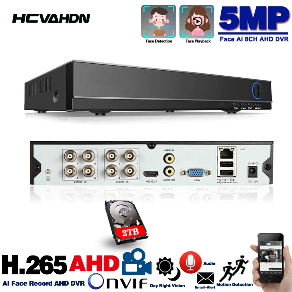 

5 in 1 4 channel 8CH Security CCTV DVR AHD 5MP 4MP 3MP 1080P H.265 Hybrid Video Recorder for AHD TVI CVI Analog IP Camera 4ch