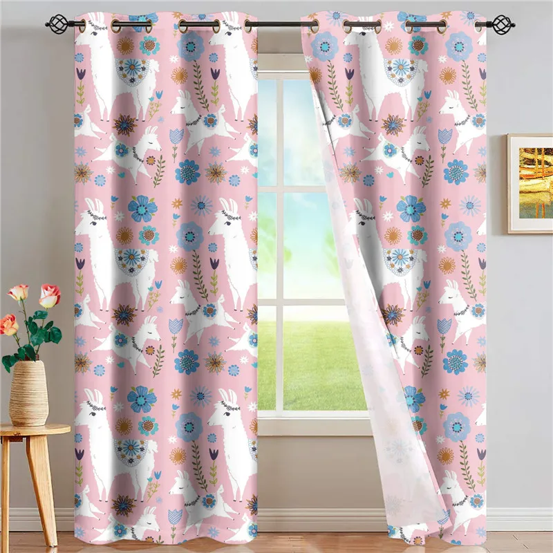 

Затемняющие занавески с милым принтом альпака, термоизолированные занавески с люверсами, оконные занавески для спальни, комнаты, затемняющ...