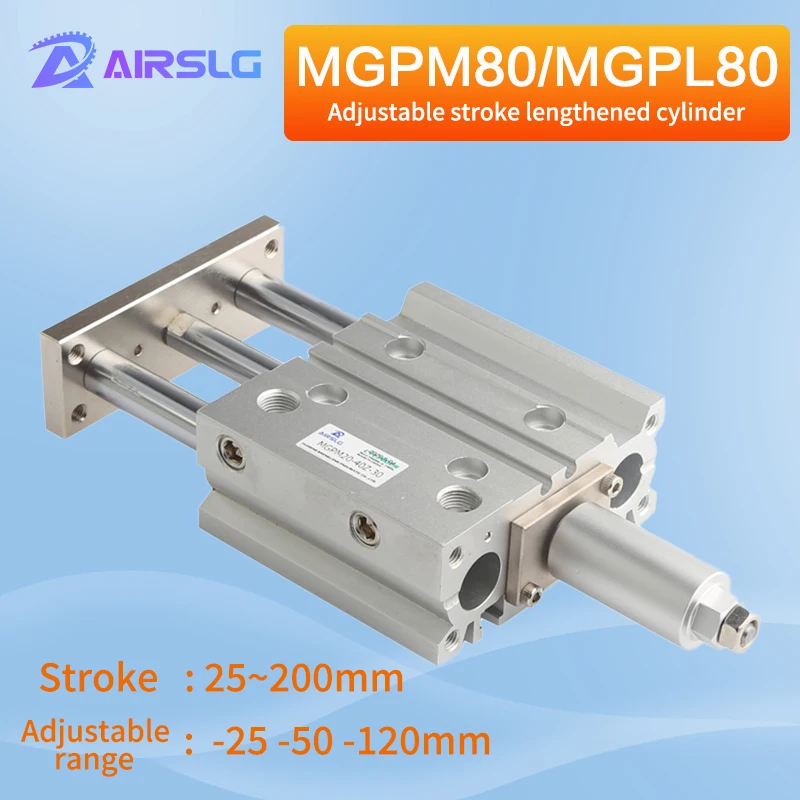 

MGPL MGPM80 MGPL80 -25Z-50Z-200Z Three-axisthin Rod Cylinder Compact guide Stable pneumatic Adjustable stroke cylinder-25-50-120