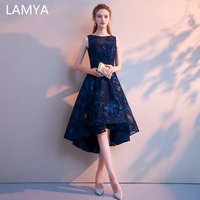lamya customized simple high low prom dress 2022 elegant short front long back evening party dresses vestido lace o neck natural