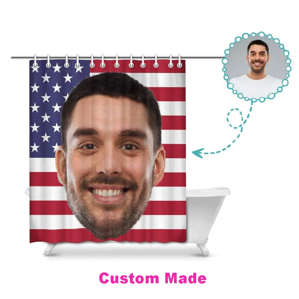 

Custom Face Flag Shower Curtain Bathroom Waterproof Curtains Customized Photo Polyester Bath Decor with Hooks Dropshipping