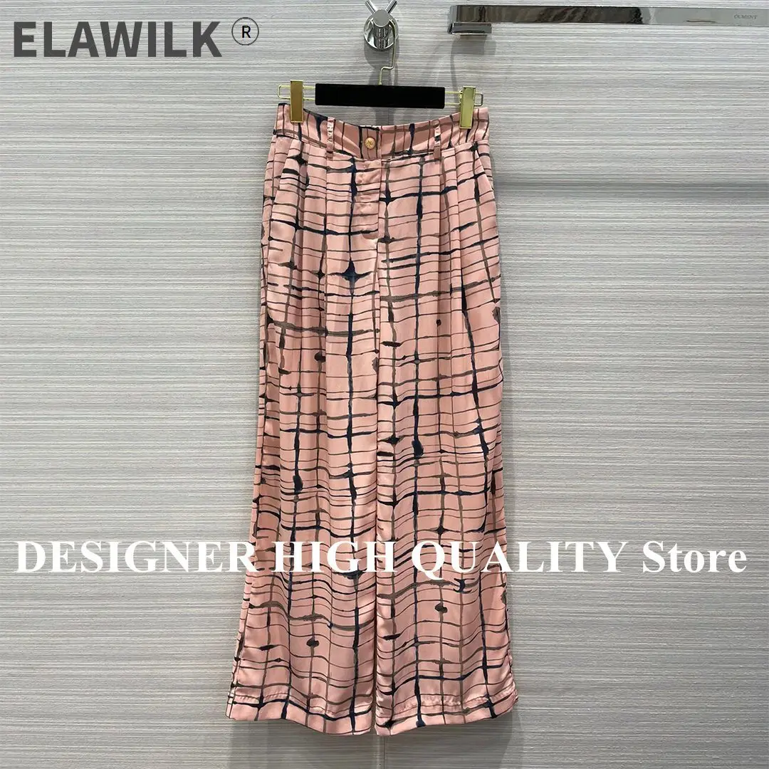 

Fashion Streetwear Pink Line Plaid Straight Pants Women Zipper Pockets High Waist Loose Casual Loose Pants Funny Trousers