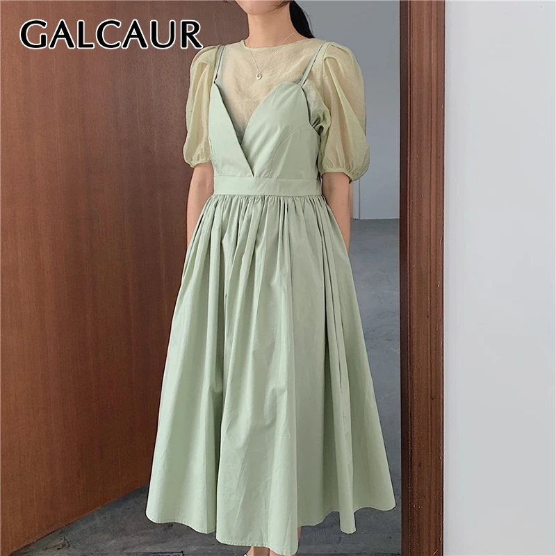 Женский комплект из двух предметов GALCAUR футболка с круглым вырезом и пышными