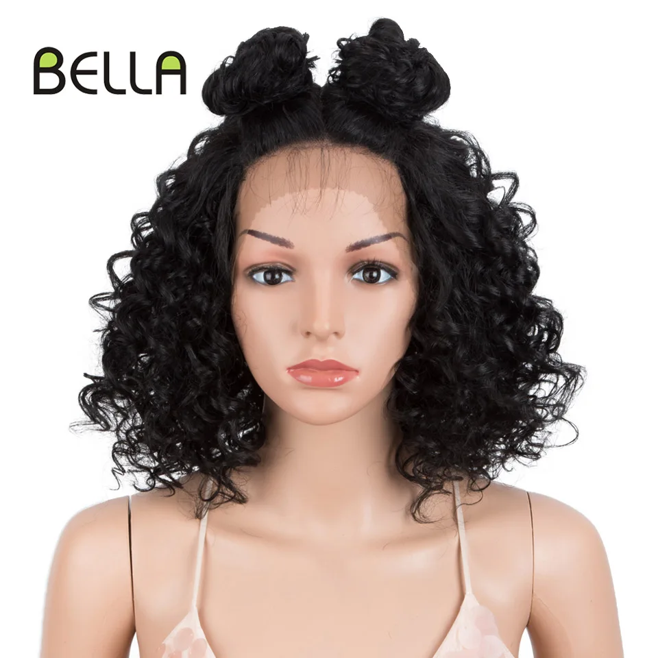Парик Bella на сетке синтетические кудрявые волосы короткий 14 дюймов черный парик