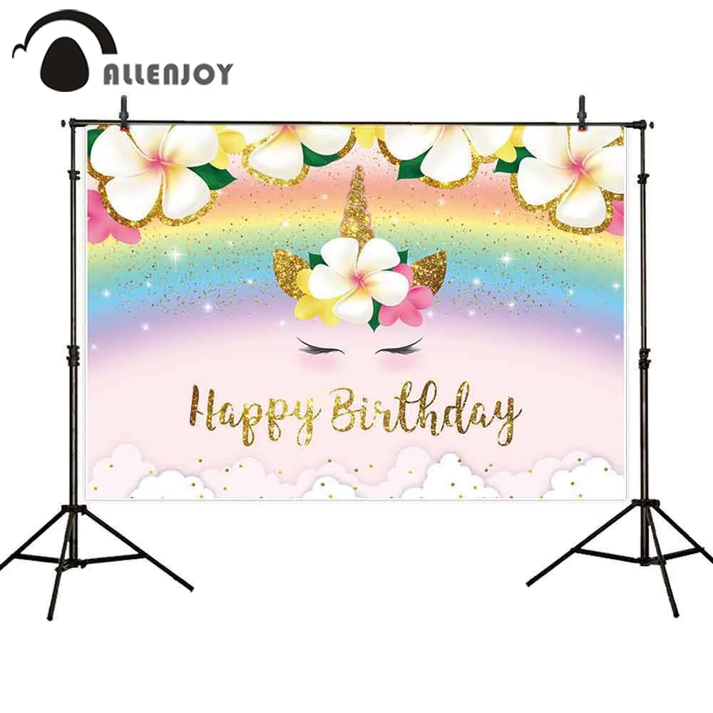 Allenjoy фон для крещения с цветами днем рождения золотые точки единорог Радужный