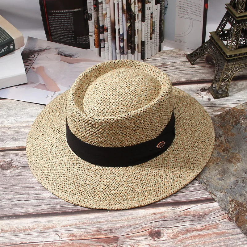 

Women Men Straw Sun Hats Wide Brim Sun Protection Pork Pie Fedora Summer Beach Hat for Holiday Outdoor Travel