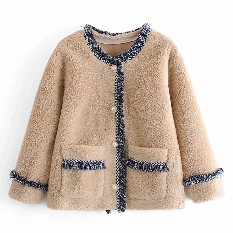 

Winter Women New Keep Warm Tassel Decoration Exquisite Buttons Overcoat Female Vogue Simplicity Long Sleeve Round Neck Coat