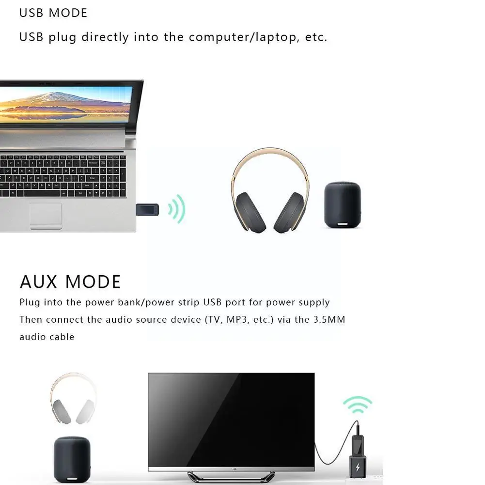 Bluetooth 5.0 Receiver 2 In 1 Wireless Transmitter Adapter 35mm Jack For Music Audio Aux A2dp Headphone Reciever Handsfree C8y7 |