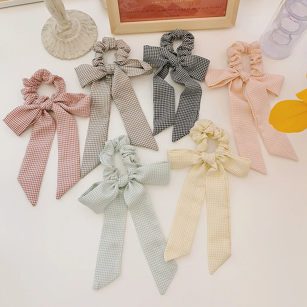 

Free shipping Fashion women lattice ribbon bow Hair bands cute hair scrunchies girl's hair Tie Accessories Ponytail Holder