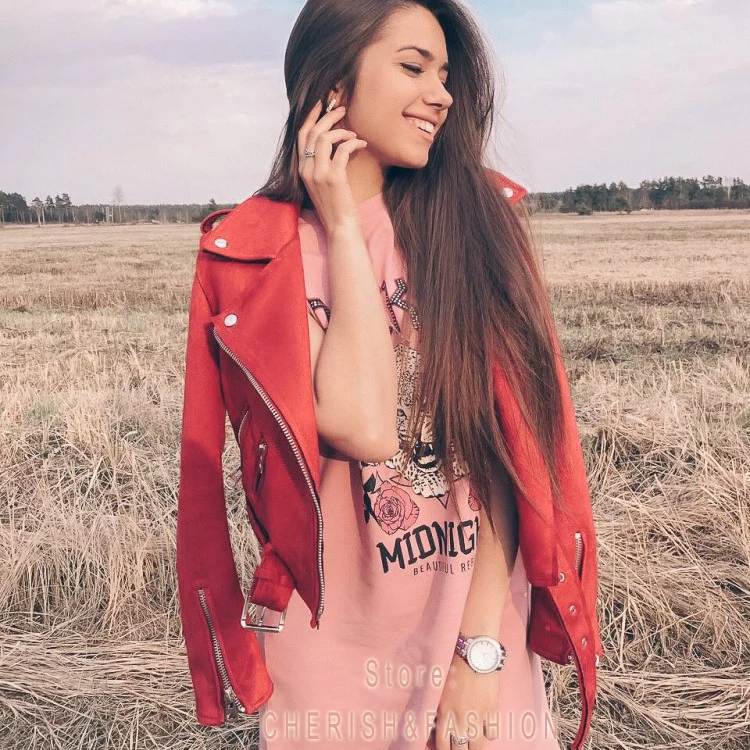 Куртка женская мотоциклетная из искусственной кожи Байкерская верхняя одежда с