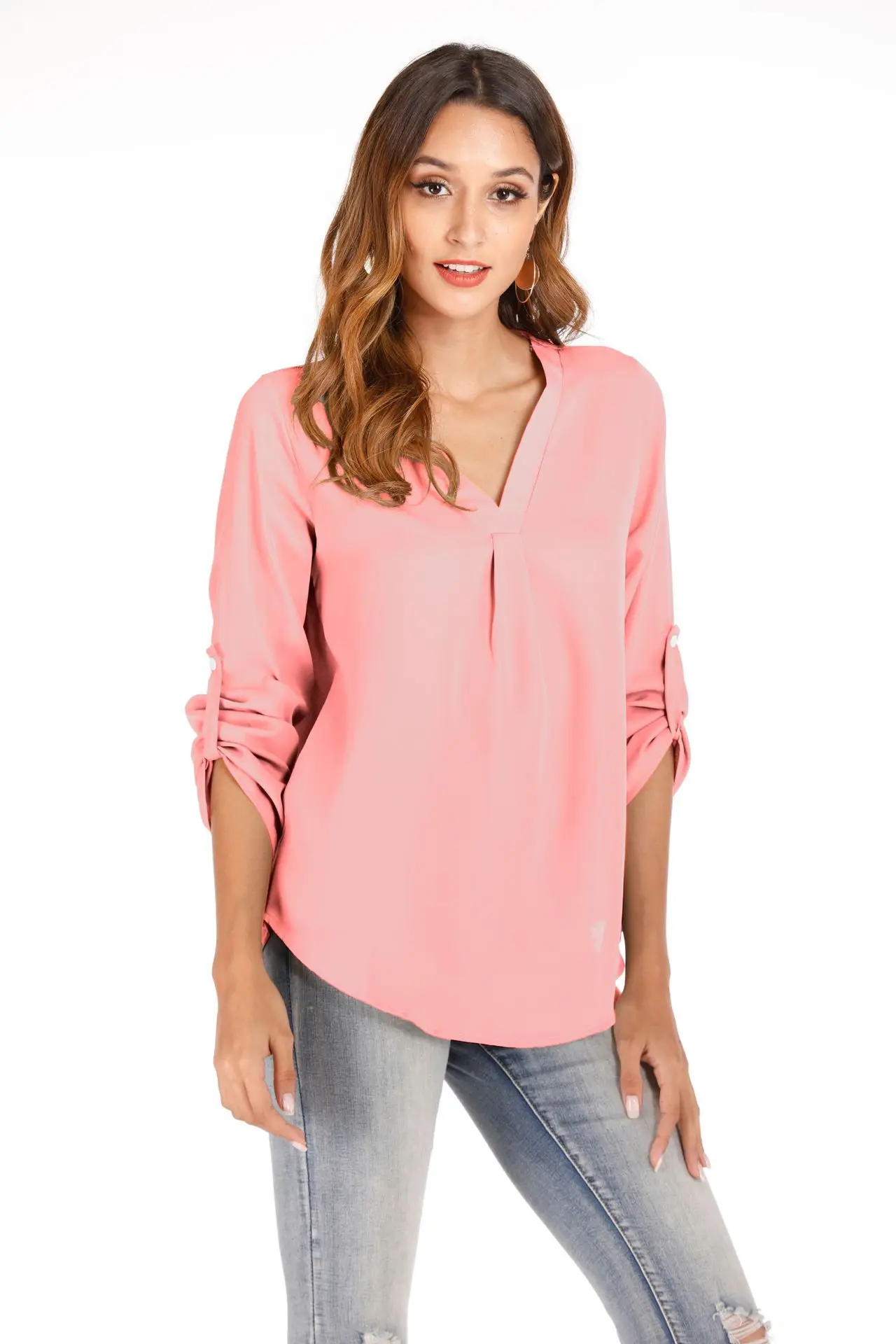 Один раз размера плюс блузка женская 2020 летняя с длинным рукавом офисная Дамская