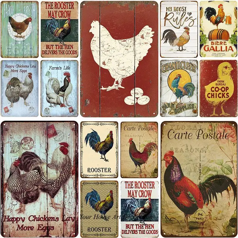 

COOP Chicks Farm Eggs Chicken Plaque Metal Vintage Tin Sign Pin Up Shabby Plaque Iron Painting Wall Decor Board Retro Pub