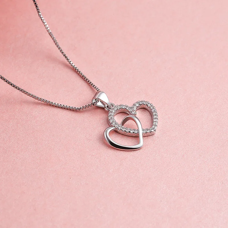 

S925 Silver Necklace Pendant Diamond Luxury Cute/Romantic Heart Women Fine Jewelry Silver Anniversary Fashion Necklace for Women